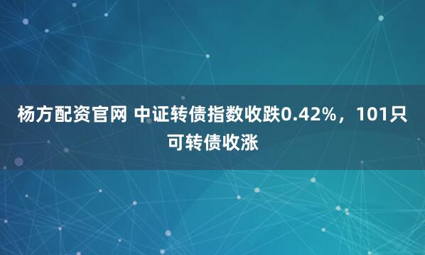 杨方配资官网 中证转债指数收跌0.42%，101只可转债收涨
